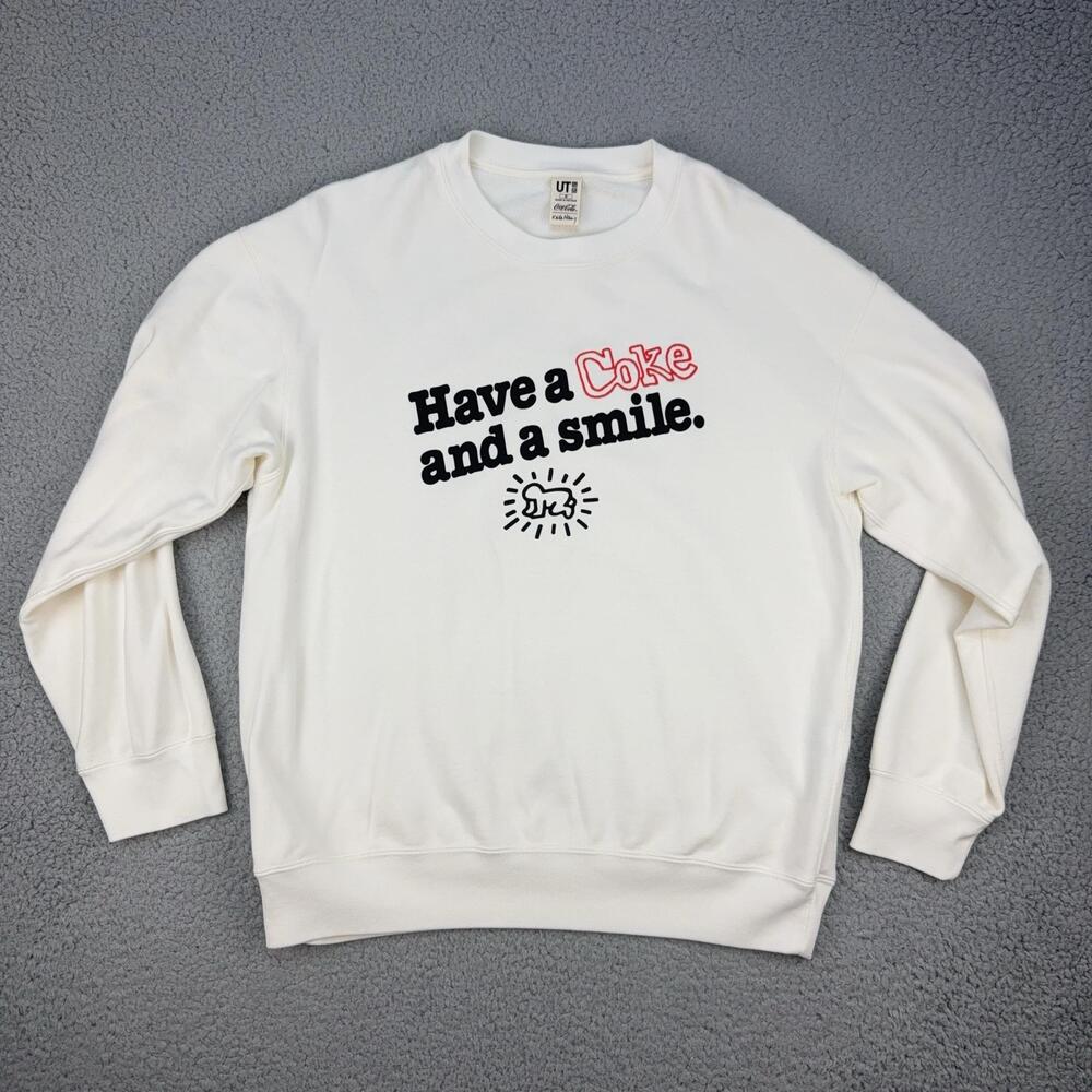 Uniqlo Sweatshirt Mens Medium White Coca-Cola Keith Haring New Coke Graphic